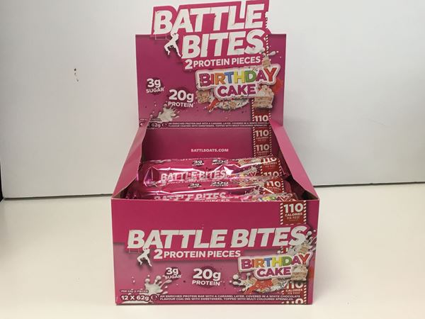 Picture of Battle Bites Protein Bar : Birthday Cake  Box Of 12