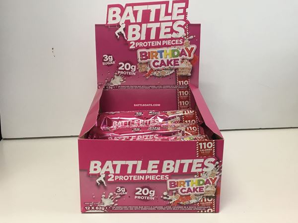 Picture of Battle Bites Protein Bar : Birthday Cake  Box Of 12